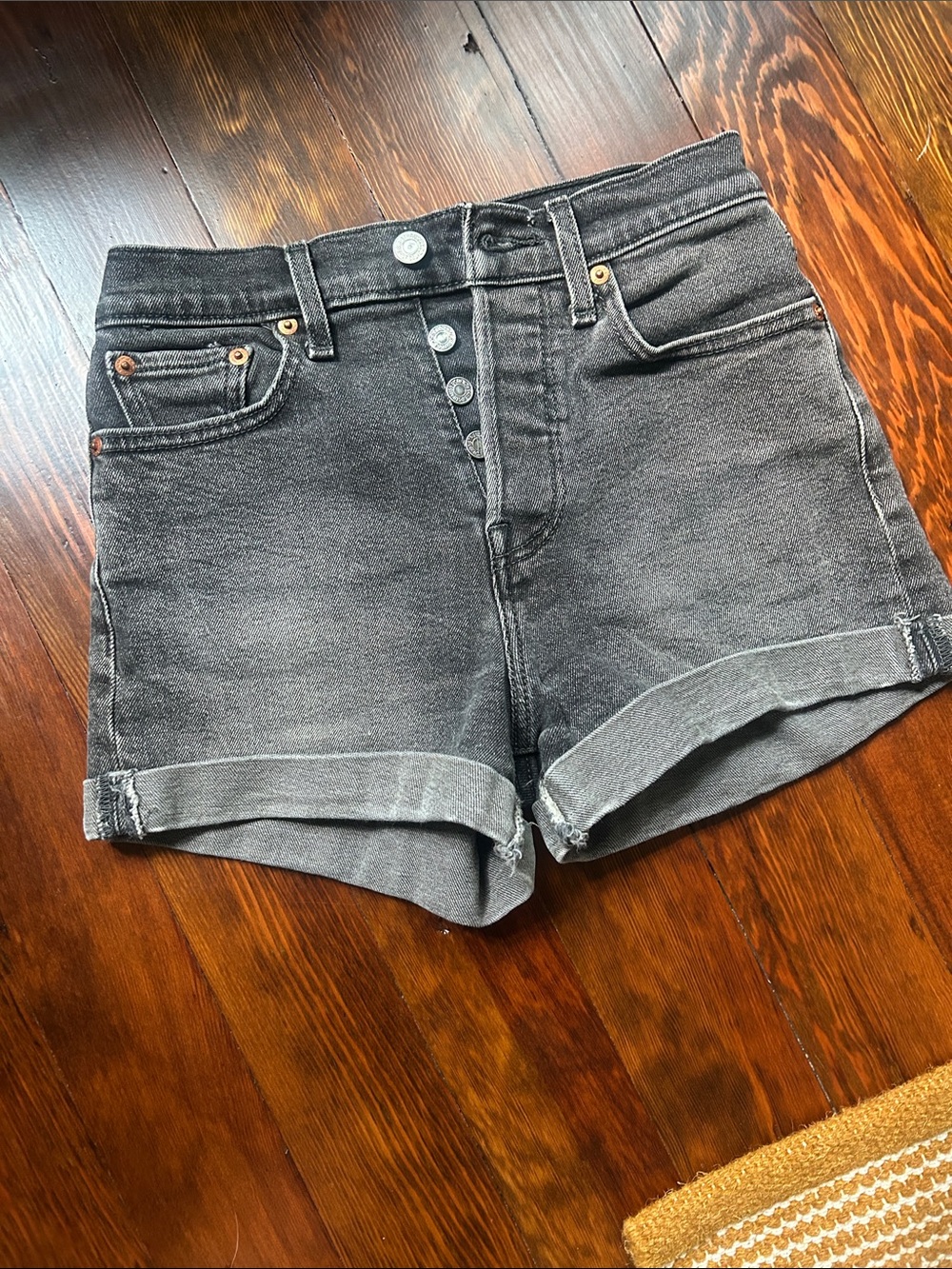 Levi's Black Cuffed High-Rise Denim Shorts
